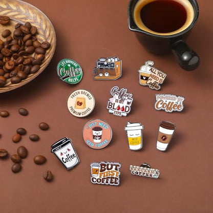 Liliaafar 24 Pcs Coffee Pins Cute Label Brooch Enamel Pins for Barista and Coffee Lovers Gifts Clothing Decorate