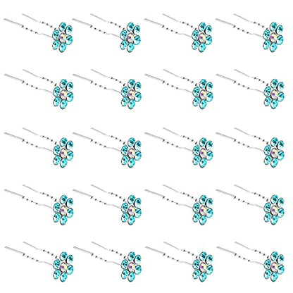 QIUTIMIY 20 Pack (Blue) Crystal Flower Hair Pins Rhinestone Hair Clips for Bridal Wedding Women Hair Jewelry Accessories, with Clear Container - color: Crystal Flower-Blue
