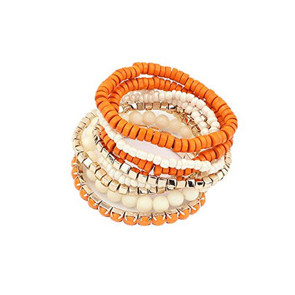 LUREME Boho Multi Strand Stackable Stretch Bracelet Set Wooden Cube Alloy Bead Bangle bl003172 - color: Orange