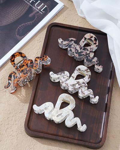 4Pcs Large Hair Claw Clips, Nonslip Cute Jelly Hair Clips for Thick Hair and Long Hair - color: Wave-White + Tie-dye
