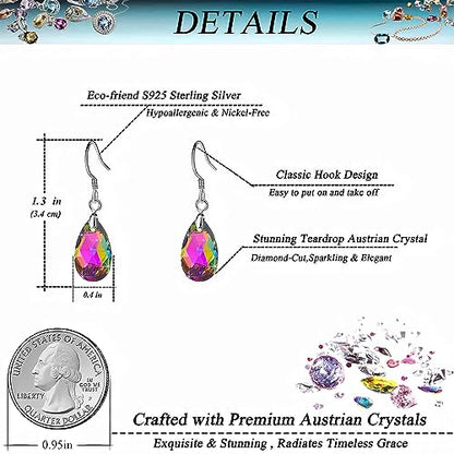 Austrian Crystal Teardrop Drop Earrings for Women, French Hook | 925 Sterling Silver Hook, Crystal Dangle Earrings, Sparkly Teardrop Stone, Lightweight Feel, Day-To-Evening Wear - color: Vitrail Medium