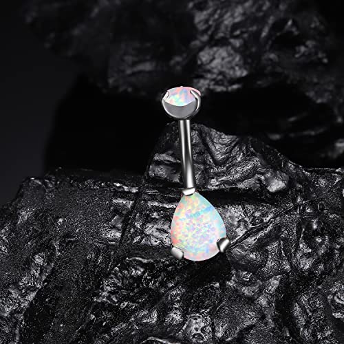 VOJO G23 Titanium Belly Button Rings Cubic Zircon Opal Hypoallergenic Threaded 14G Diamond Navel Body Piercing Jewelry Birthstone for Women - color: Teardrop White Opal