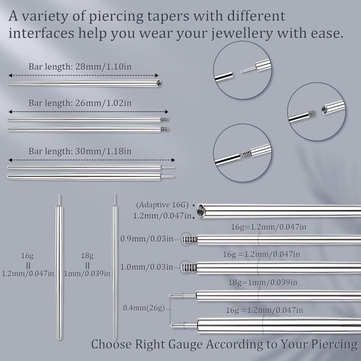 Piercing Taper Ball Grabber Tool Stainless Steel Nose Ear Piercing Kits | Nose Septum Eyebow Helix Conch Tragus Daith Piercing Jewelry Changing Tool,14G 16G 18G 20G Flat Back Earrings Applicator Tool - style: 16G Piercing Taper