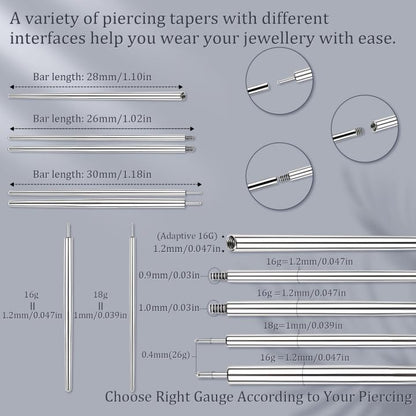 Piercing Taper Ball Grabber Tool Stainless Steel Nose Ear Piercing Kits | Nose Septum Eyebow Helix Conch Tragus Daith Piercing Jewelry Changing Tool,14G 16G 18G 20G Flat Back Earrings Applicator Tool - style: 16G Piercing Taper