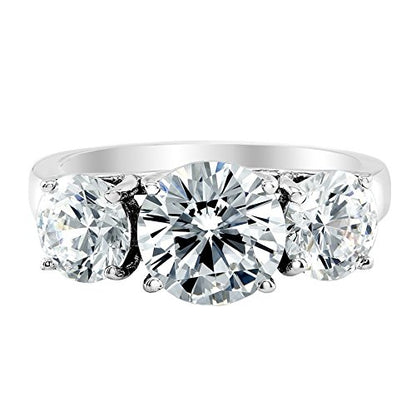 Houston Diamond District 1 to 6 CT Lab Grown 3 Stone Engagement Ring | 14K White Gold IGI Certified Round Cut Diamond Three Stone Wedding Ring in Solid Gold D-E Color VS1-VS2 Clarity - color: White Gold, size: 7.5