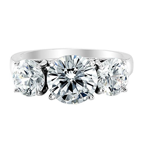 Houston Diamond District 1 to 6 CT Lab Grown 3 Stone Engagement Ring | 14K White Gold IGI Certified Round Cut Diamond Three Stone Wedding Ring in Solid Gold D-E Color VS1-VS2 Clarity - color: White Gold, size: 7.5