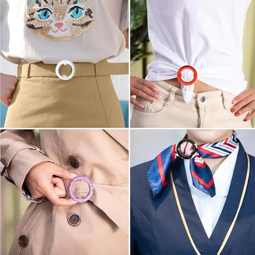 12PCS Silk Scarf Ring Clip T-shirt Tie Clips for Women Fashion Resin Ring Scarves Clasp Waist Buckle for Shirts Clothing Clothing Rings Wrap Holder with 1 Exquisite Box Rainbow Style(Inner 1.18in)