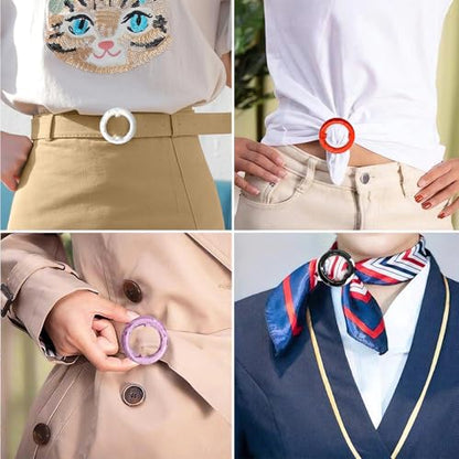 12PCS Silk Scarf Ring Clip T-shirt Tie Clips for Women Fashion Resin Ring Scarves Clasp Waist Buckle for Shirts Clothing Clothing Rings Wrap Holder with 1 Exquisite Box Rainbow Style(Inner 1.18in)