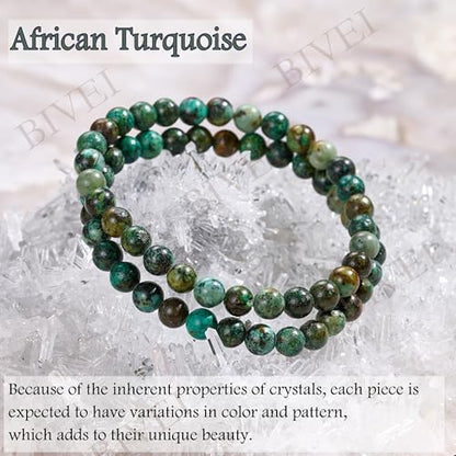 Bivei 6mm Beaded Bracelets for Women Handmade Semi Precious Natural Stone Stretch Elastic Jewelry Yoga Protection Gifts - color: African Turquoise - Evolution, size: Small 6.5-6.7 inch