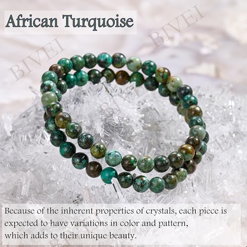 Bivei 6mm Beaded Bracelets for Women Handmade Semi Precious Natural Stone Stretch Elastic Jewelry Yoga Protection Gifts - color: African Turquoise - Evolution, size: Medium 6.8-7.3 inch