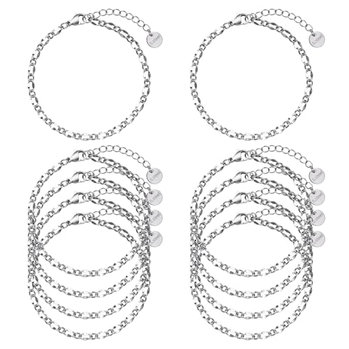 UMAOKANG 10pcs Stainless Steel Lip Chain Bracelet Bulk for Jewelry Making | Silver Charm Bracelets Adjustable Hand Chain Set Jewelry DIY Supplies - color: 10pcs Lip Steel