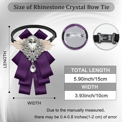 Big Rhinestone Bow Ties，Bowtie Pre-Tied Bowties Men Women | Suit for tuxedo party wedding - color: Purple