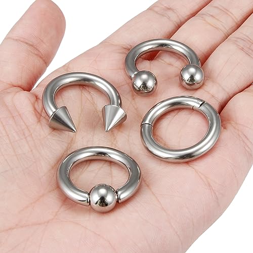 12G-2G Large Septum Ring Piercing PA Ring Hypoallergenic 316L Surgical Steel Septum Nose Rings Gauges Earrings Hoops CBR Body Piercing Jewelry for Women Men Inner Diameter 12mm 14mm 16mm - color: Silver, size: 4G-12mm 16mm
