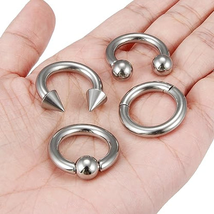 12G-2G Large Septum Ring Piercing PA Ring Hypoallergenic 316L Surgical Steel Septum Nose Rings Gauges Earrings Hoops CBR Body Piercing Jewelry for Women Men Inner Diameter 12mm 14mm 16mm - color: Silver, size: 2G-12mm 16mm