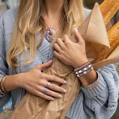 JR.DM Boho Beaded Bracelets for Women - Handmade Adjustable Crystal Natural Stone Bead Wrap Bracelets, Bohemian Jewelry Braided for Unique Birthday Gifts - color: A2 Amethyst