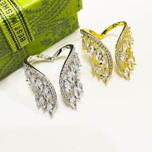 18K Gold Plated Rings for Women and Teen Girls Non Tarnish Cubic Zirconia Fidget Ring Butterfly/Snake/Mesh/Cross/Crown Knuckle Ring Open Adjustable Statement Stacking Chunky Rings - color: Gold Wing