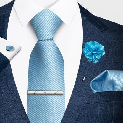 joy alice 30 Colors Solid Ties for Man Pure Color Men's Tie Set with Lapel Pin Pocket Square Tie Clip - color: Baby Blue