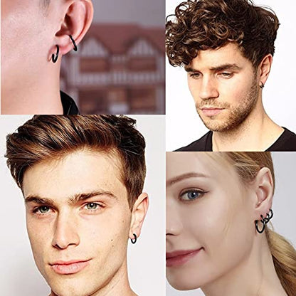 5-10 Pairs Small Gold Silver Hoop Earrings for Women, Stainless Steel Earrings Set Mens Lightweight Thin Hypoallergenic Small Hoops Set - style: 5pcs-Black 8-16mm