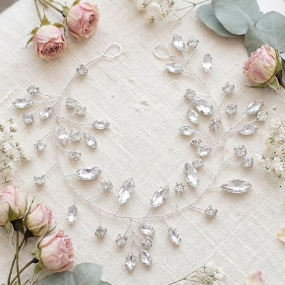 2Pcs Pearl Bride Wedding Hair Vine, Rhinestone Bridal Headpiece | Silver Rhinestone Bridal Headpiece, Bendable Crystal Hair Piece, for Women and Girls, Prom Hair Accessories