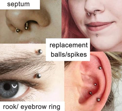 QWALIT 16gauge 14gauge Stainless Steel Replacement Balls for Lip Studs Labret Earrings Piercing Jewelry Septum Rings Externally Threaded Plastic Balls 3mm - 8mm - color: Set B3-16g -internal threaded balls spikes