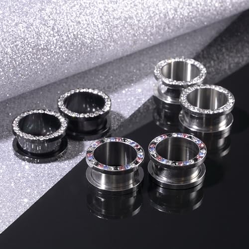6PCS Stainless Steel Ear Tunnels Kit Double Flare Saddle Ear Expanders Earring Tunnels Gauges Ear Plugs Ear Stretching Set CZ Piercing Jewelry for Women Men 2G-5/8” - color: Style-B, size: 0g(8mm)