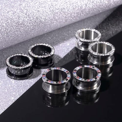 6PCS Stainless Steel Ear Tunnels Kit Double Flare Saddle Ear Expanders Earring Tunnels Gauges Ear Plugs Ear Stretching Set CZ Piercing Jewelry for Women Men 2G-5/8” - color: Style-B, size: 9/16"(14mm)