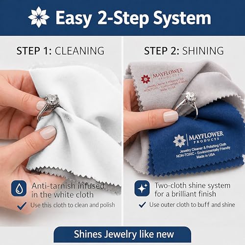 Mayflower Premium Jewelry Polishing Cloth Set of Two. Made in USA. Non Toxic Cleaning Formula -100% Ultra-Soft Cotton. Shines Silver, Gold, Platinum, Diamond Rings, Jewelry, Watches, Coins & Heirlooms - color: Grey and Blue