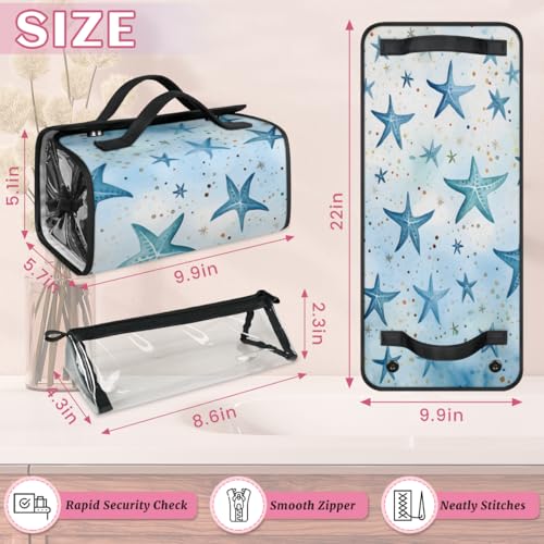 Blue Starfish Hanging Roll Up Cosmetic Bag with 4 Removable Storage Bags Waterproof Foldable Toiletry Kit for Women - color: Multicolor 8