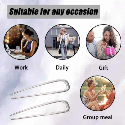 2 Pcs Silver French Hair Pins, Metal French Twist Hair Pins for Buns, Curls and Updos, 5.6 Inches U Shaped Chinese Hair Sticks, Hairstyle Accessories for Women Girls (2 Silver) - color: Silver