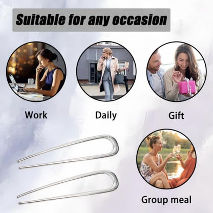 2 Pcs Silver French Hair Pins, Metal French Twist Hair Pins for Buns, Curls and Updos, 5.6 Inches U Shaped Chinese Hair Sticks, Hairstyle Accessories for Women Girls (2 Silver) - color: Silver
