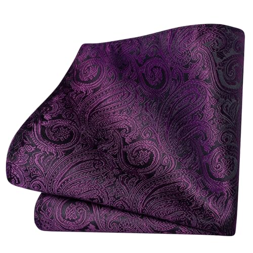 GUSLESON 3.15"（8cm） Mens Tie and Lapel Pin Paisley Necktie Hankerchief Cufflinks Set for Men - color: Dark Purple