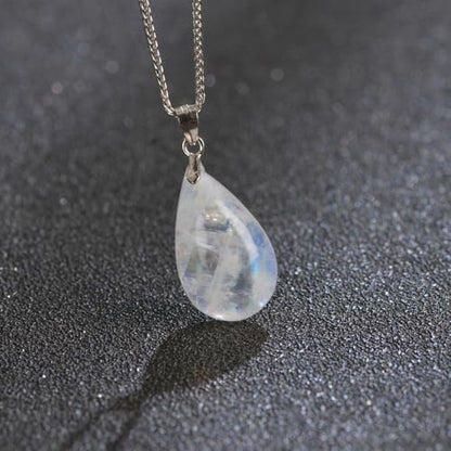 iSTONE 925 Sterling Silver Natural Crytral for Womens Pendant Necklace, Gemstone Birthstone with 17.8" Silver Chain Ladies - color: Moon Stone-teardrop
