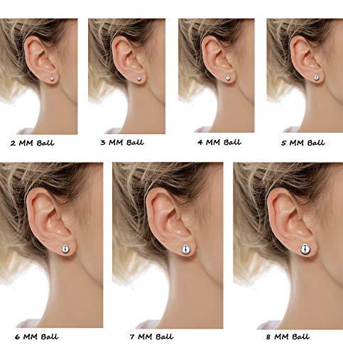 14 Pairs Stainless Steel Ball Stud Earrings Barbell Cartilage Tragus Helix Ear Piercing For Men Women 2-8mm Silver Black - style: A:Ball,7 Pairs Black and 7 Pairs Silver