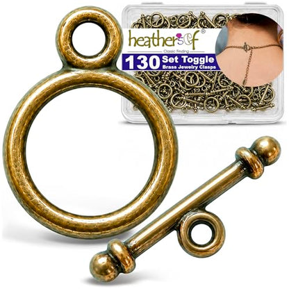 Heather's cf Toggle Jewelry Clasps – Durable Quality, Antique Plain Brass Finish Toggle Clasps & Closures for Necklace, Bracelet & Charms – Ideal for DIY, & Jewelry Making – Small (Set of 130) - color: Brass small