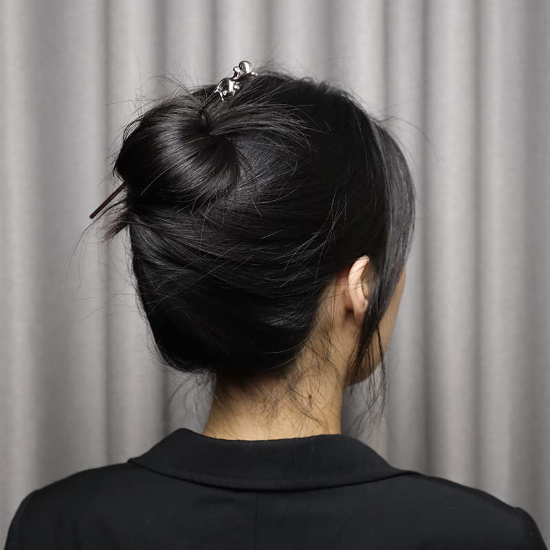 S925 Silver Hairpin Wooden Hair Fork Chinese Style Hair Accessories for Women Girls with Long Hair (tender shoot) - color: tender shoot