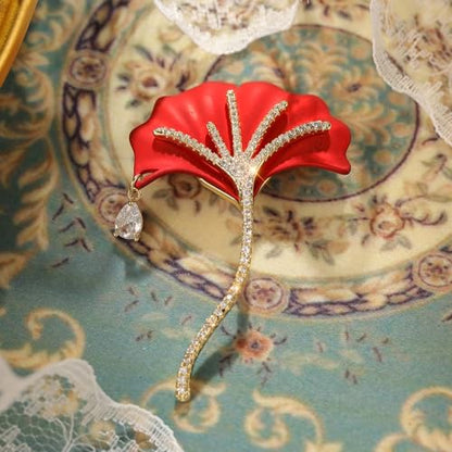 Red Rose Flower Brooches and Pins for Women Costume Jewelry Brooch Pins Broches Jewelry for Women Elegant Lady Pin - style: Ginkgo Leaf