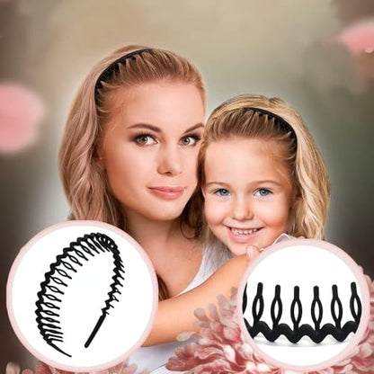 ULTIMUTE 8 PCS Fashion No Slip Effortless Plastic Headbands with Teeth Comb Black Skinny Hair Accessories Bands for Women Men Teen Girls, Matte Black - color: Matte Black