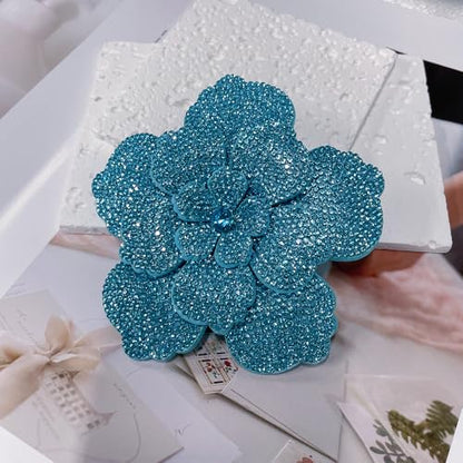 Rhinestone Flower Brooch Pin for Women Men Elegant Sparkly Crystal Camellia Floral Lapel Pins Shawl Dress Suit Clothes Accessories Wedding Party Fashion Jewelry 105mm - color: Lake Blue