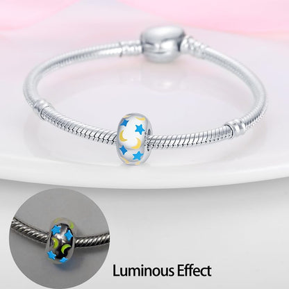 Pandach 925 Sterling Silver Charms for Bracelet&Necklace Dangle Pendant Bead with 5A Cubic Zirconia Stones,Jewelry Beads Gifts for Women - style: Luminous Moon Star Beads