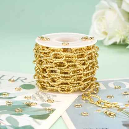 KYUNHOO 9.8 Feet Embossed Paperclip Chain for Jewelry Making with Clasps | 18K Gold Plated Mixed Material Bulk Jewelry Chunky Paper Clip Necklace Making Chains for Crafts DIY - color: Paperclip Gold