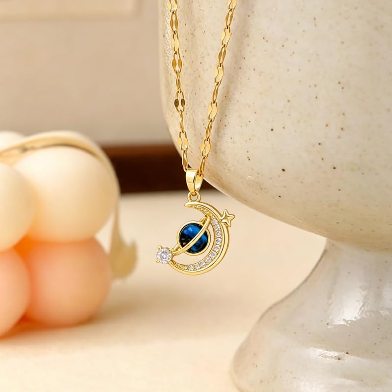 Women'S Pendant Necklace, Star And Moon Element Necklace, A Fashionable Accessory Suitable For Everyday Wear - color: Gold