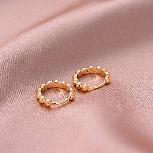 Huggie Hoop Earrings 14K Gold Plated Cubic Zirconia Dainty Simple Cute Beads Elegant CZ Circle Small Hoop Earring for Women Minimalist Handmade Hypoallergenic Jewelry - color: Beaded