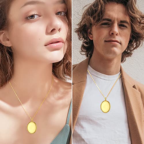 SOULMEET 10K 14K 18K Solid White Gold/Silver Minimalist Style/Infinity Sunflower Heart/Oval Locket Necklace That Holds 1 or 2 Pictures Personalized Photo Locket Necklace Letters Engraving - style: E1-Gold oval locket only