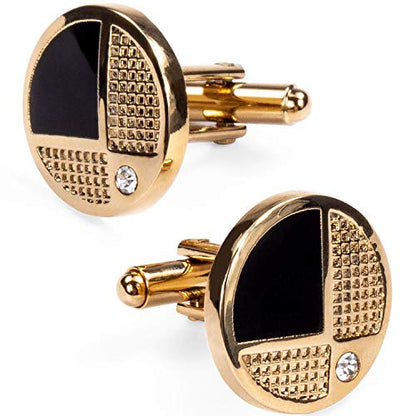 Barry.Wang Mens Cufflinks Tie Clip French Stylish Cuff Links Wedding Shirts Cuff Buttons Elegant Gift Necktie Pin - style: A Gold Round