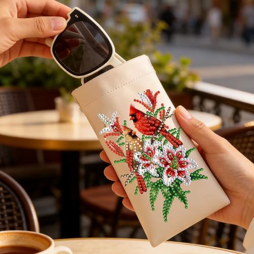 Diamond Art Painting Eye Glass Bag PU Sunglasses Glasses Storage Bag Built-in Glasses Cloth Press Automatic Closure - color: 3pcs-02