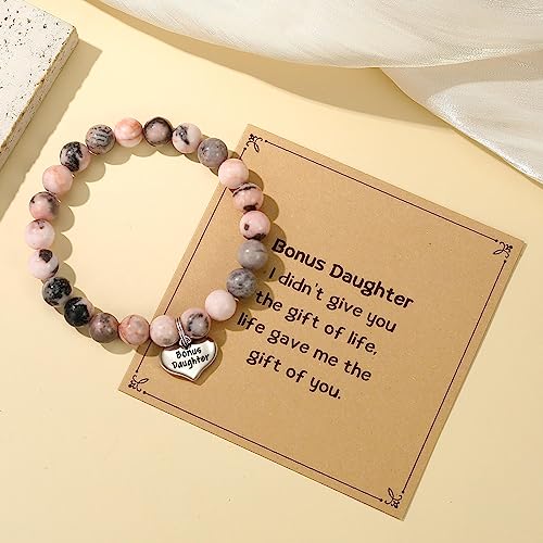 MIXJOY Inspirational Gifts for Women, Heart Charm Pink Elastic Beads Bracelet, Positive Affirmations Get Well Soon Gifts - style: bonus daughter give you life pink
