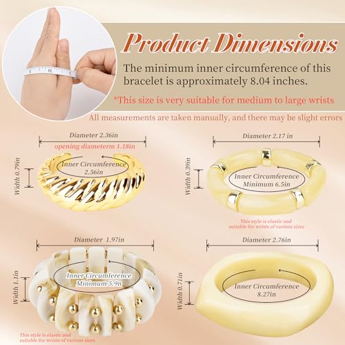 Acrylic Resin Bangle Bracelets for Women | Chunky Boho Stackable Geometric & Marbled Statement Jewelry | Lightweight Everyday Gift Set - color: Beige