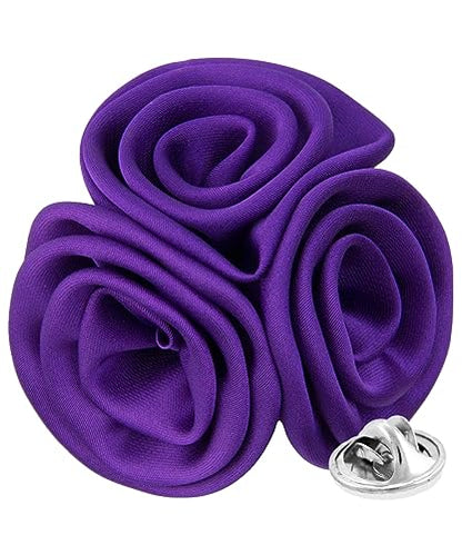 Premium Trio Cluster Flower Lapel Pin - Formal Boutonniere for Men, Flower Brooch Pin - color: Purple