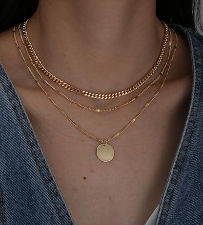 YEEZII Layered Gold Necklaces for Women Trendy, 3 Pcs 14K Gold Plated Choker Paperclip Box Chain Necklace, Stackable Women's Gold Pendant Necklaces Jewelry Set - color: Rose Gold-3 pcs