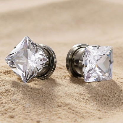 ARTFAN Ear Expander Gauges Tunnels - 2PCS Stainless Steel Screw Square CZ Stone Plugs Tunnels for Stretched Ears, Ear Gauges Stretcher for Women Men, Hypoallergenic Body Piercing Jewelry - size: 6g (4mm)